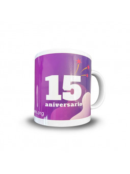 taza de cerámica 15 aniversario AELEM. Ideal para desayunos
